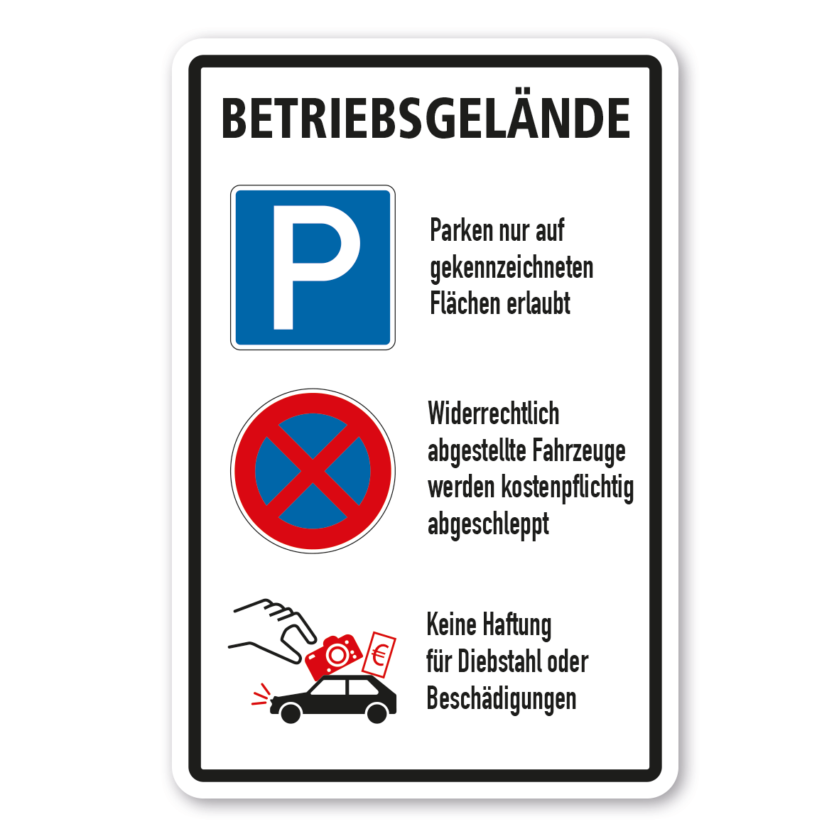 Privatgrundstück Parken verboten mit Logo Halteverbot Schild 480 x 110 x 4 mm 