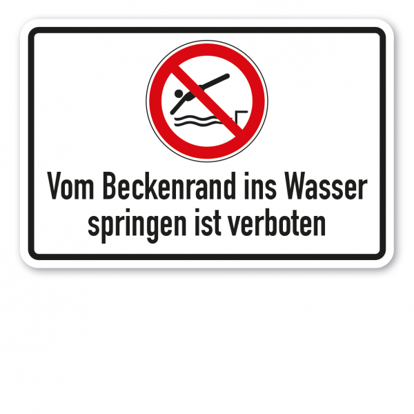 Verbotsschild Vom Beckenrand ins Wasser springen ist verboten