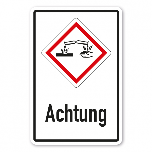 Gefahrgutschild Achtung - Ätzwirkung - ätzend, korrosiv wirkend - Kombi – GHS-05