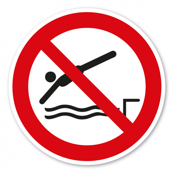 Verbotszeichen Vom Beckenrand ins Wasser springen verboten – Schwimmbad
