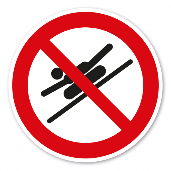 Verbotszeichen Auf dem Bauch auf dem Rutschring liegend rutschen ist verboten - Rutschring – Wasserrutschen