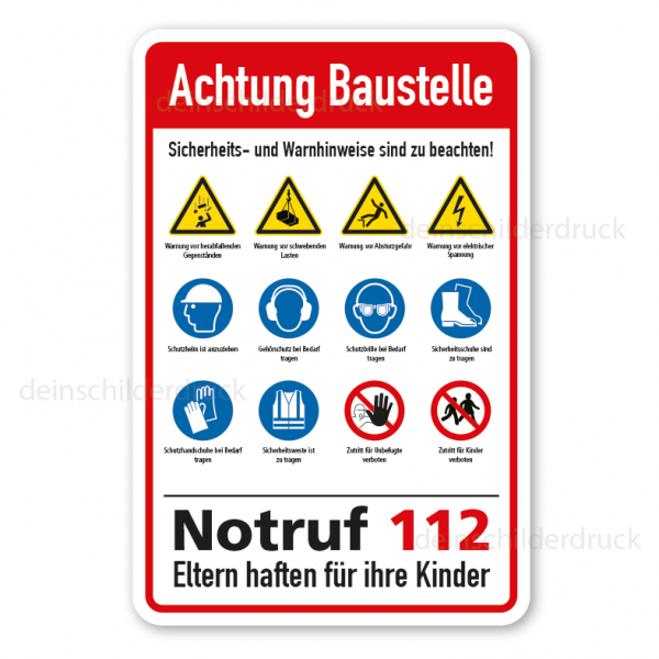 Warnschild / Baustellenschild Achtung Baustelle - mit Warn