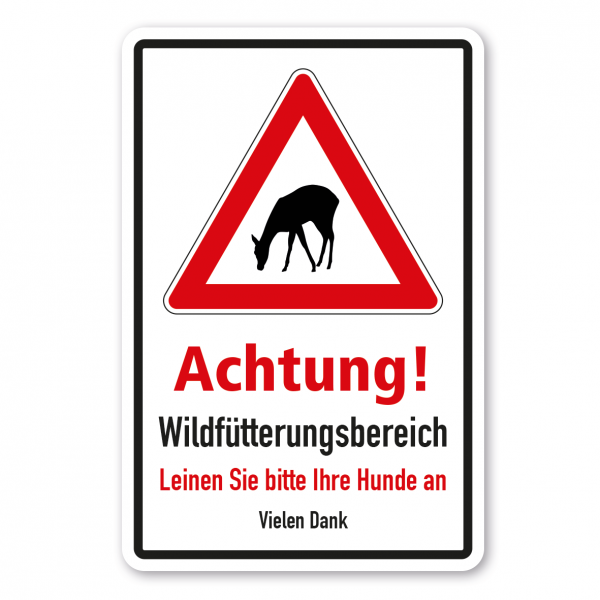 Hinweisschild Achtung Wildfütterungsbereich – Leinen Sie bitte Ihre Hunde an - Kombi