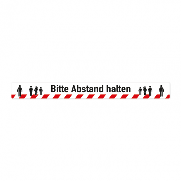 Bodenmarkierung - Bitte Abstand halten - als Streifen mit Warnbalken - verschiedene Größen