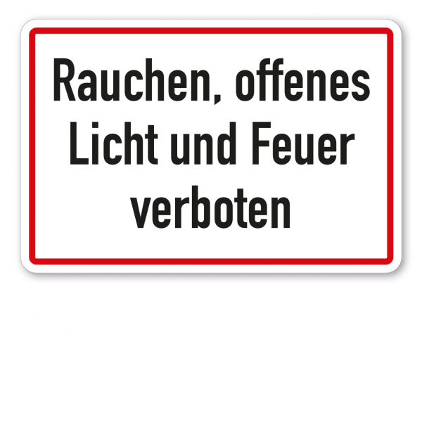 Brandschutzschild Rauchen, offenes Licht und Feuer verboten