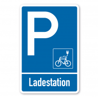 Parkplatzschild Ladestation E-Bike - Elektrorad - einzeilig mit kleinem Piktogramm - Verkehrsschild Parkplatzschild Ladestation E-Bike - Elektrorad - einzeilig mit kleinem Piktogramm - Verkehrsschild