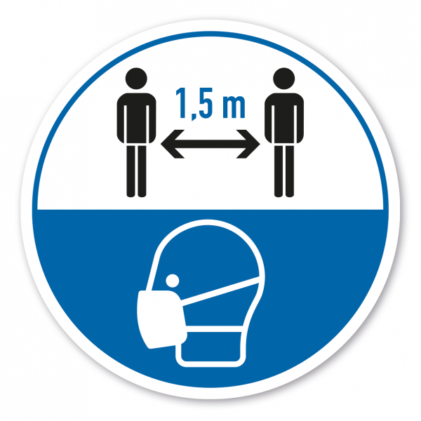 Bodenmarkierung - Hygienehinweis 1,5 m Abstand halten - mit Schutzmaskensymbol