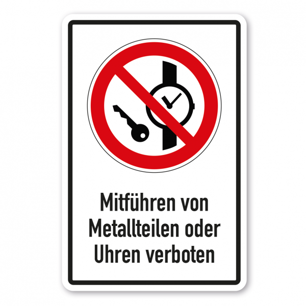 Verbotsschild Mitführen von Metallteilen oder Uhren verboten - Kombi – ISO 7010 - P008-K