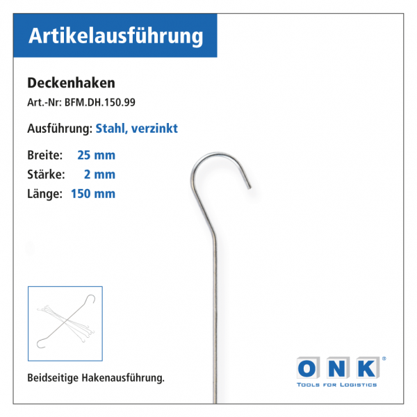 ONK - Deckenhaken / Doppelhaken zur Artikelabhängung - 150 mm