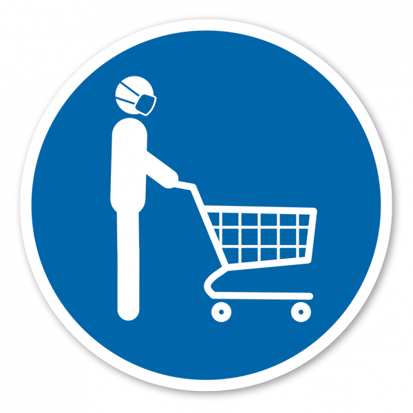 Bodenmarkierung - Gebotszeichen Einkaufen nur mit Einkaufswagen und Schutzmaske
