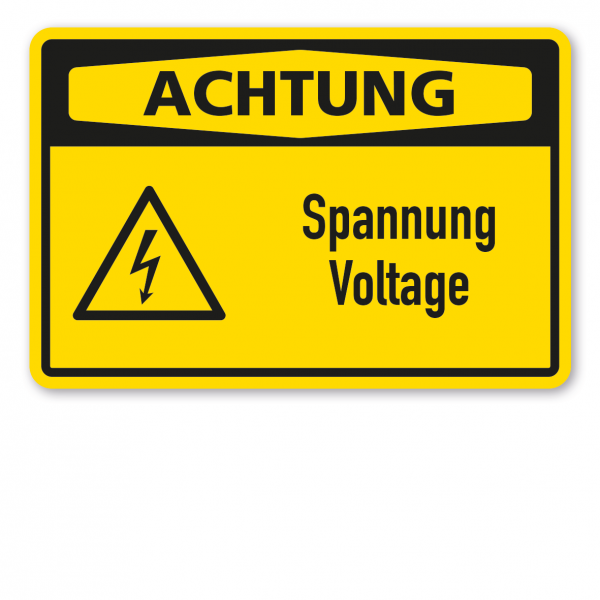 Warnschild Achtung - Spannung - Voltage