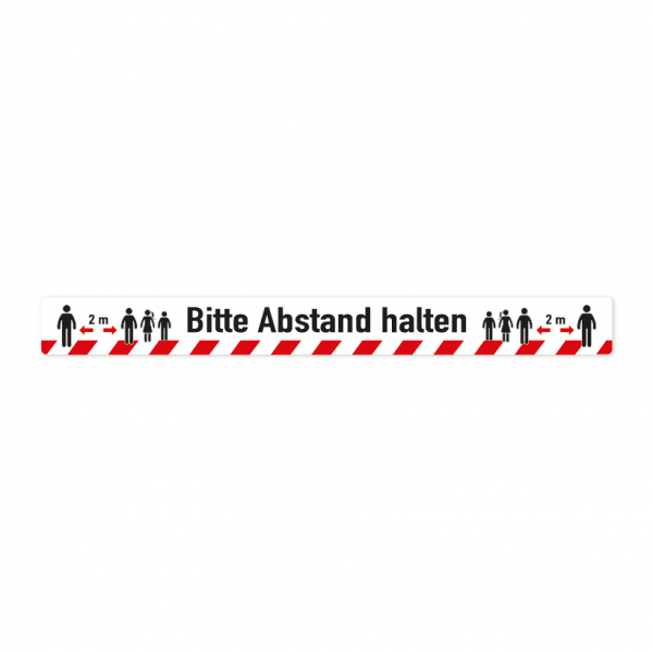 Bodenmarkierung - Bitte Abstand halten 2 Meter - als Streifen mit Warnbalken - verschiedene Größen
