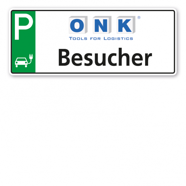 Parkplatzschild / Parkplatzreservierer für Elektrofahrzeuge mit Ihrem Wunschnamen oder Wunschkennzeichen und Firmenlogo