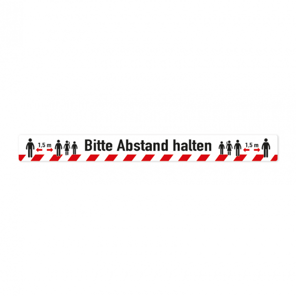 Bodenmarkierung - Bitte Abstand halten 1,5 Meter - als Streifen mit Warnbalken - verschiedene Größen