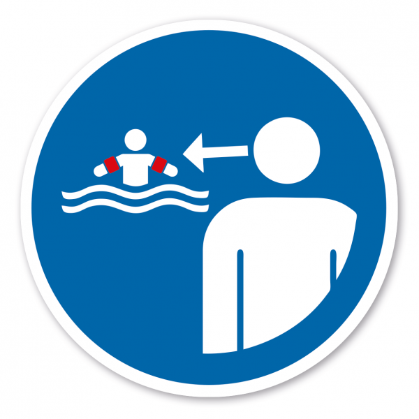 Gebotszeichen Kinder in Wassereinrichtungen beaufsichtigen – Kleinen Kindern Schwimmflügel anziehen