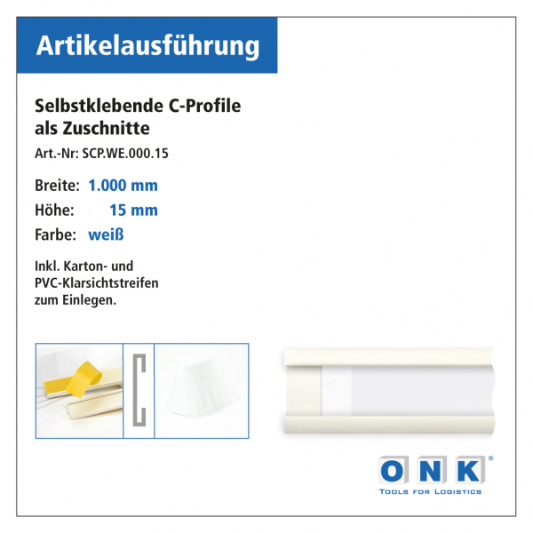 Selbstklebende Etikettenhalter (C-Profil) - weiß