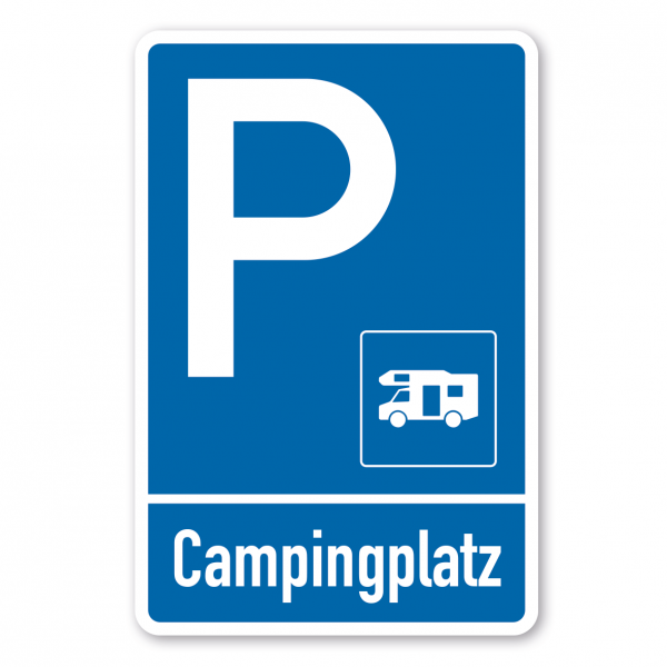 Parkplatzschild Campingplatz - Wohnmobile - einzeilig mit kleinem Piktogramm - Verkehrsschild