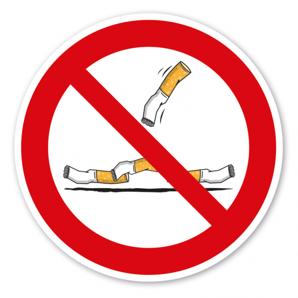 Verbotszeichen Keine Zigarettenkippen - Zigarettenstummel auf den Boden werfen