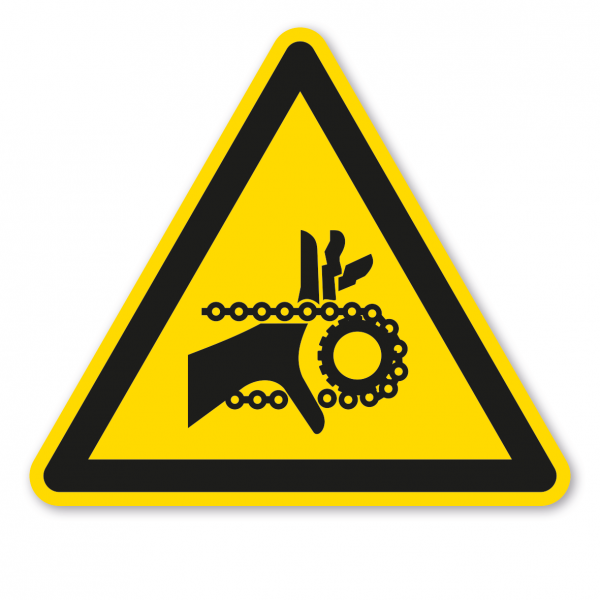 Warnzeichen Warnung vor Handverletzung durch Kettenantrieb