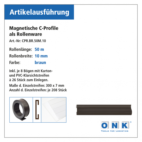 Magnetische C-Profile als Rollenware - braun